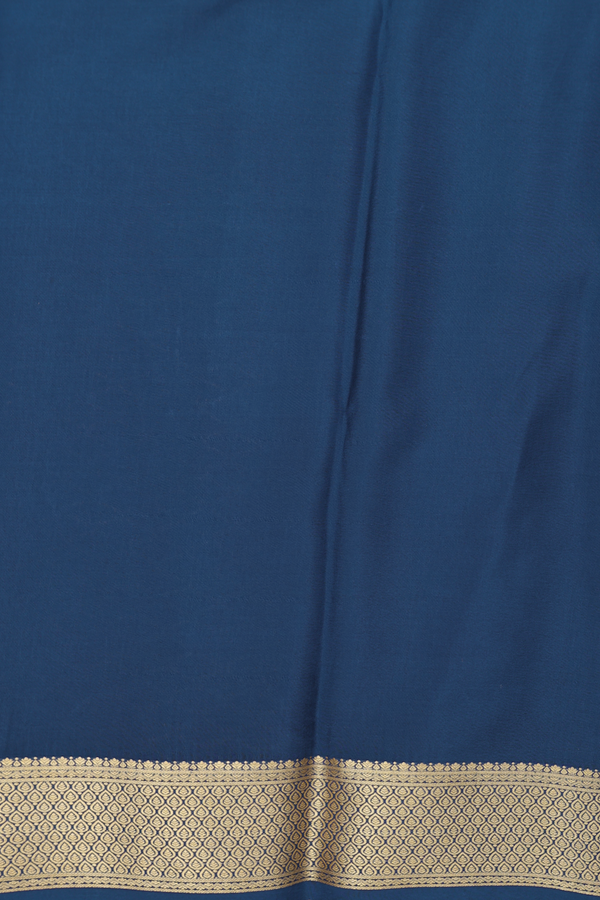 Mysore Silk Saree In Prussian Blue With Brocade Design
