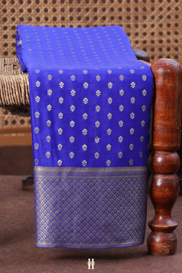 Mysore Silk Saree In Indigo Blue With Zari Buttis