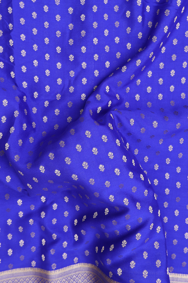 Mysore Silk Saree In Indigo Blue With Zari Buttis