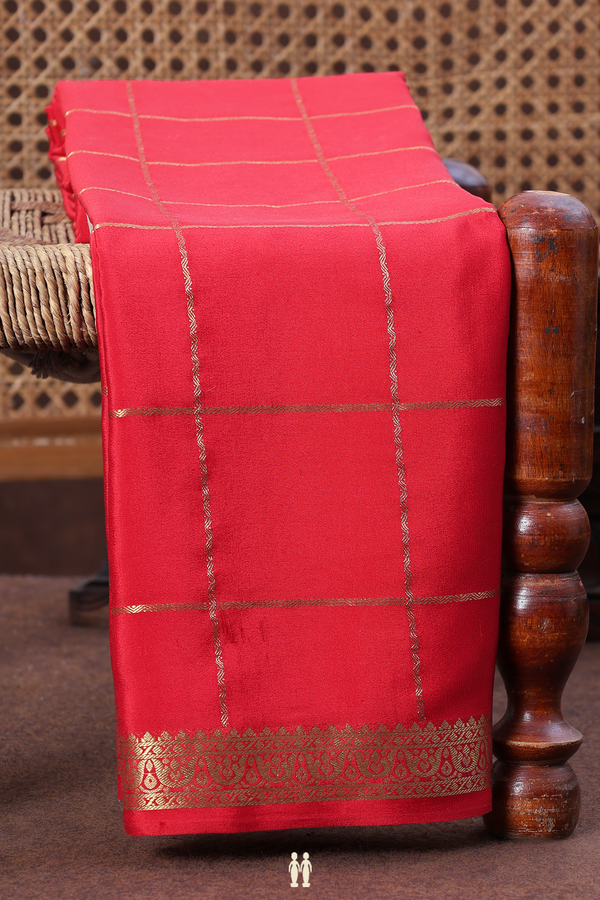Mysore Silk Saree In Chilli Red With Checks Design