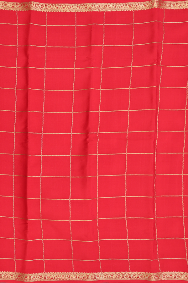 Mysore Silk Saree In Chilli Red With Checks Design