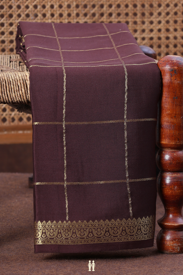 Mysore Silk Saree In Coffee Brown With Checks Design