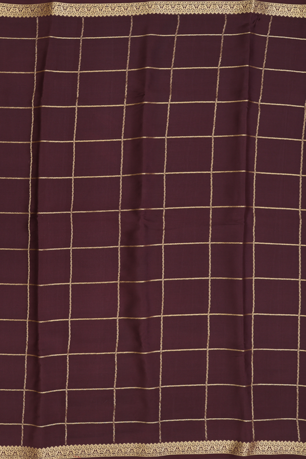 Mysore Silk Saree In Coffee Brown With Checks Design