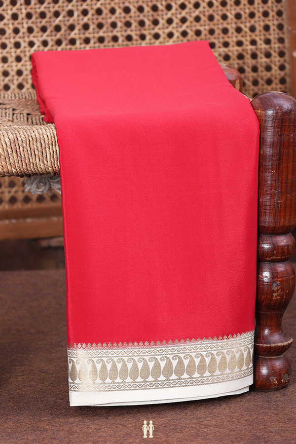 Mysore Silk Saree In Plain Chilli Red With Contrast Border