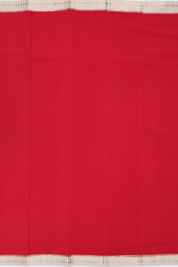 Mysore Silk Saree In Plain Chilli Red With Contrast Border