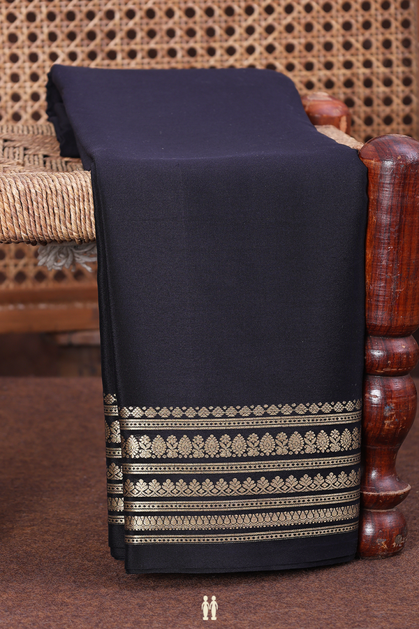 Mysore Silk Saree In Plain Black With Zari Border