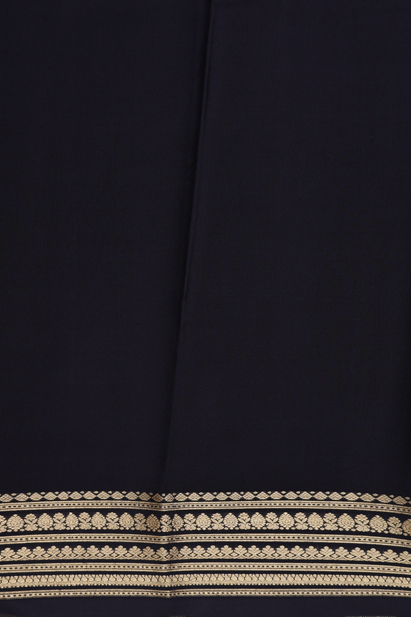 Mysore Silk Saree In Plain Black With Zari Border