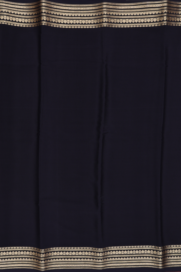 Mysore Silk Saree In Plain Black With Zari Border