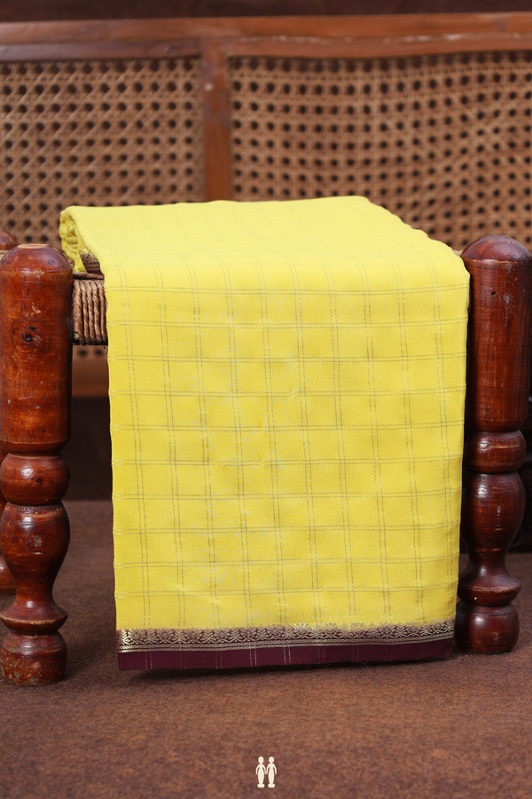 Mysore Silk Saree In Yellow With Checks Design