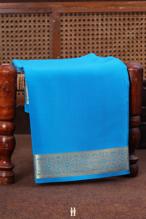 Mysore Silk Saree In Cerulean Blue With Zari Border