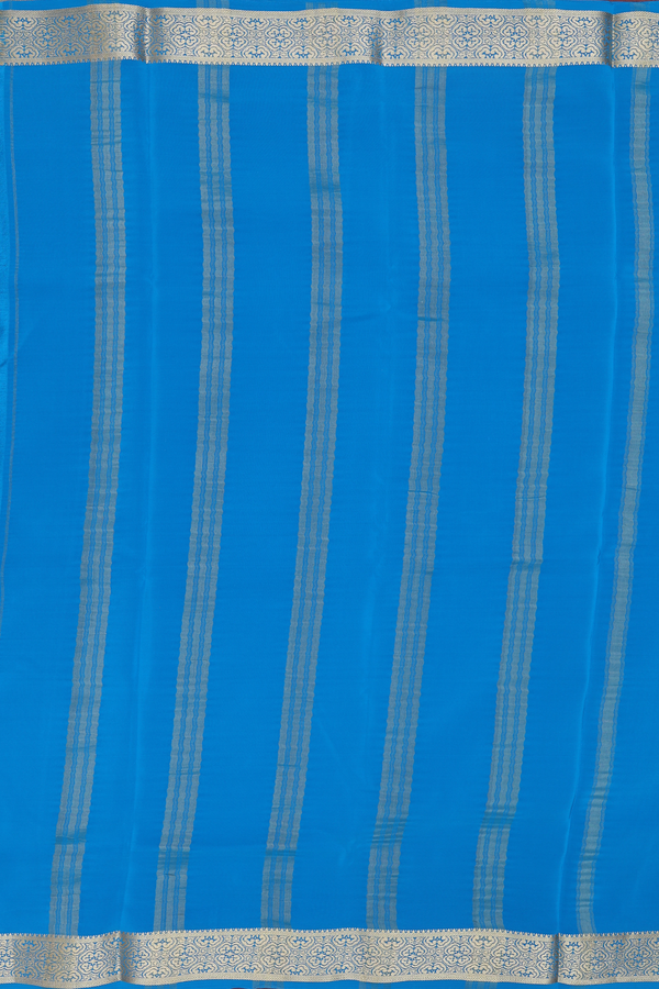 Mysore Silk Saree In Cerulean Blue With Zari Border
