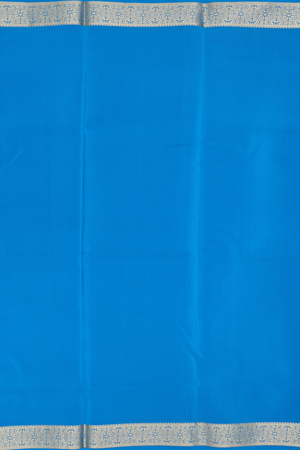 Mysore Silk Saree In Cerulean Blue With Zari Border