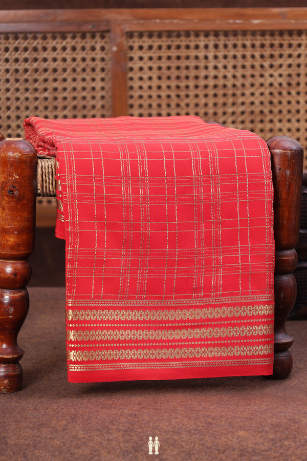 Mysore Silk Saree In Scarlet Red With Checks Design