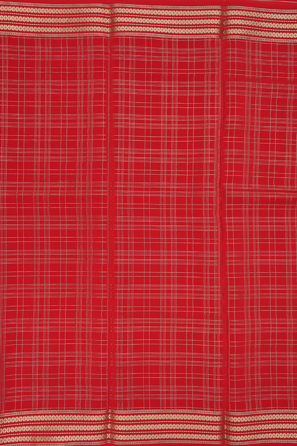 Mysore Silk Saree In Scarlet Red With Checks Design