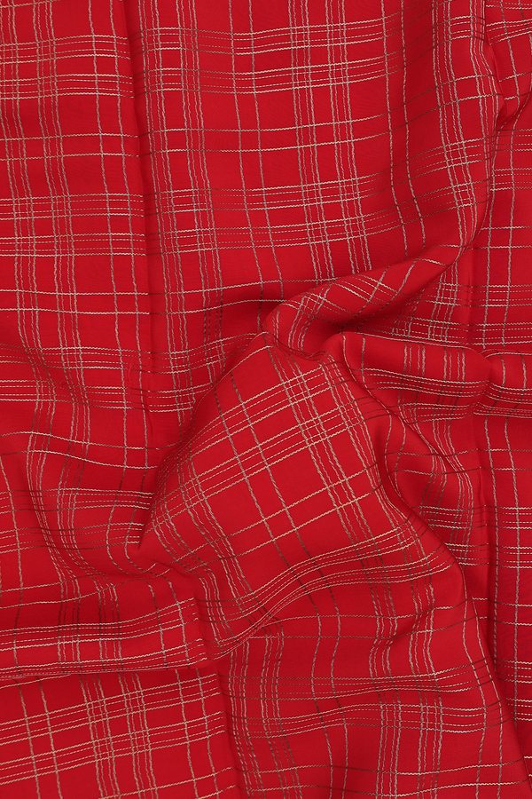 Mysore Silk Saree In Scarlet Red With Checks Design