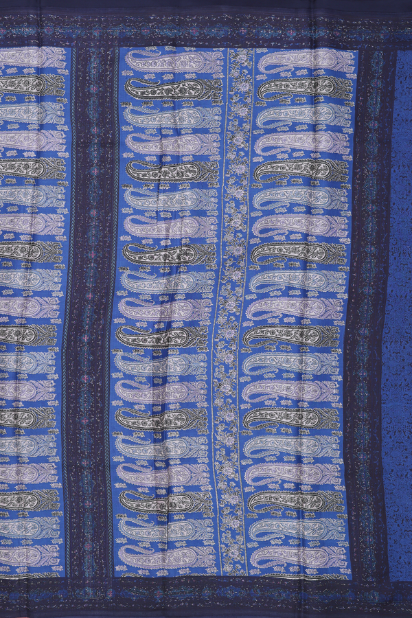 Printed Silk Saree In Blue With Allover Design