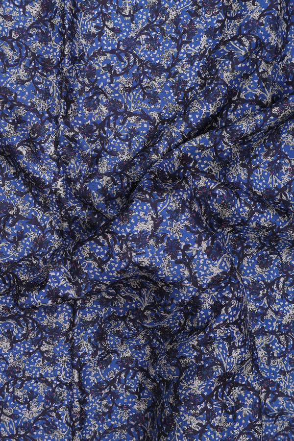 Printed Silk Saree In Blue With Allover Design
