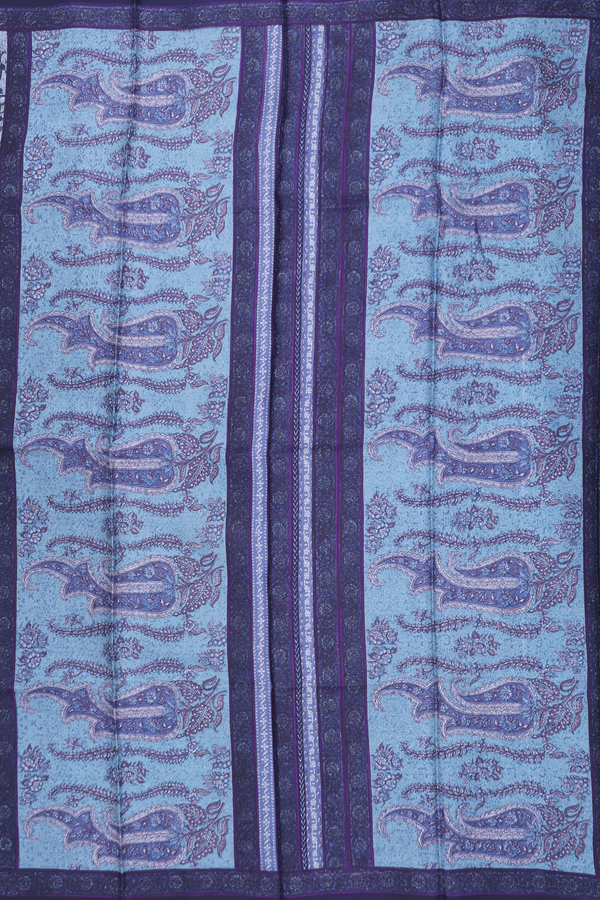 Printed Silk Saree In Blue With Floral Design