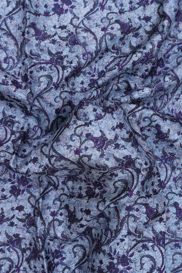 Printed Silk Saree In Blue With Floral Design