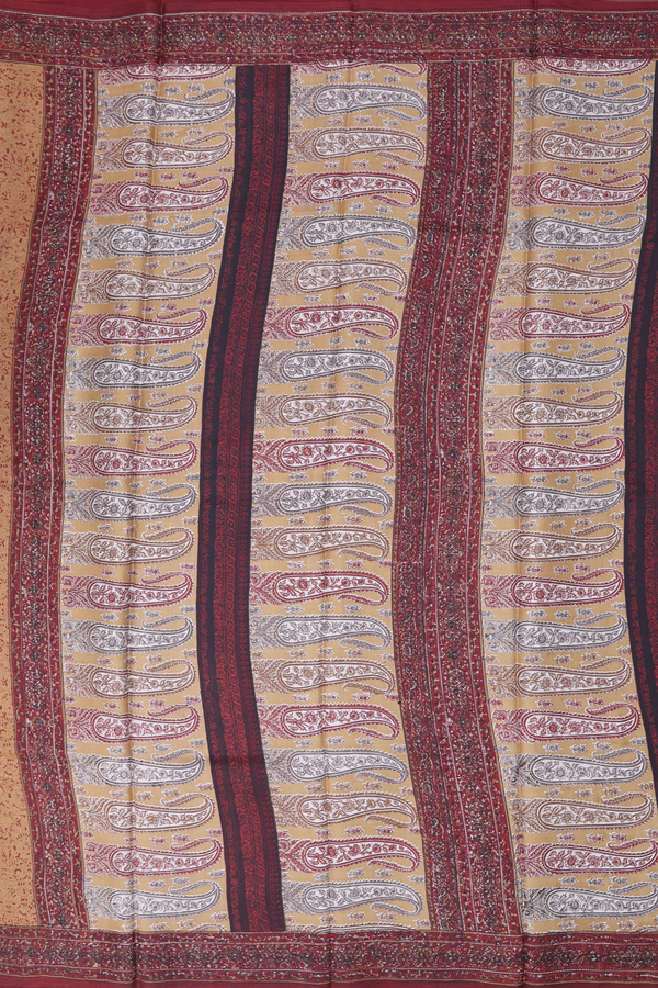 Printed Silk Saree In Light Brown With Floral Design