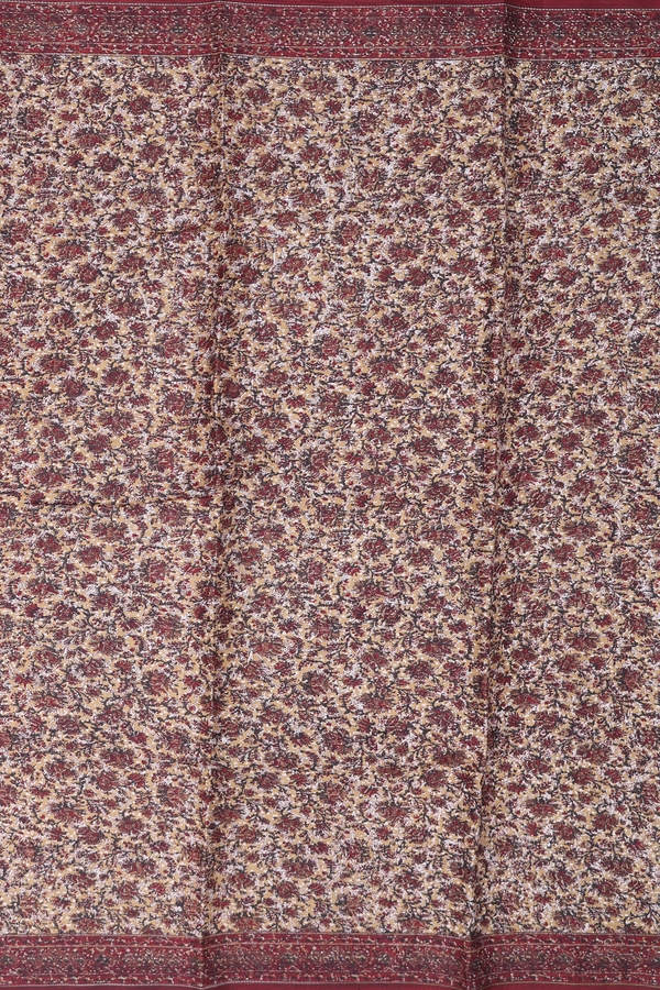 Printed Silk Saree In Light Brown With Floral Design