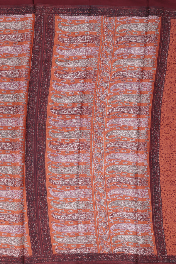 Printed Silk Saree In Light Orange With Floral Design