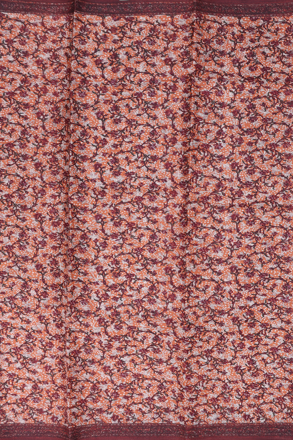 Printed Silk Saree In Light Orange With Floral Design