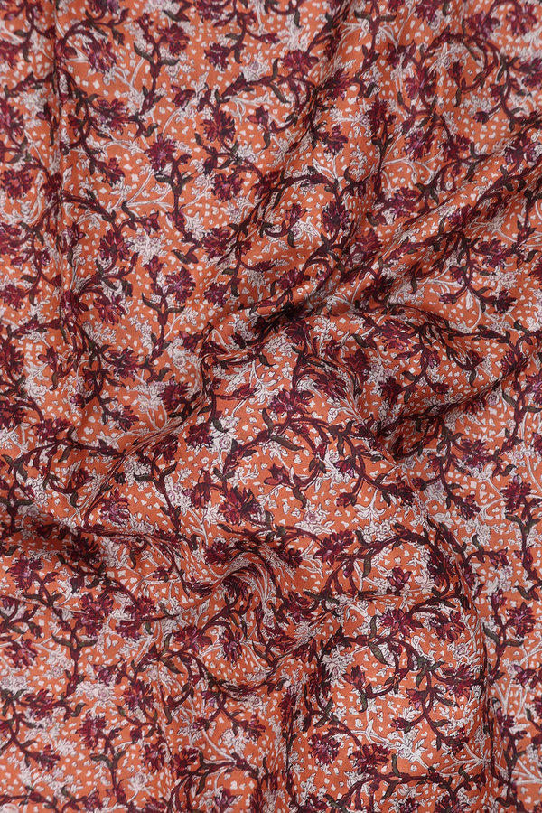 Printed Silk Saree In Light Orange With Floral Design