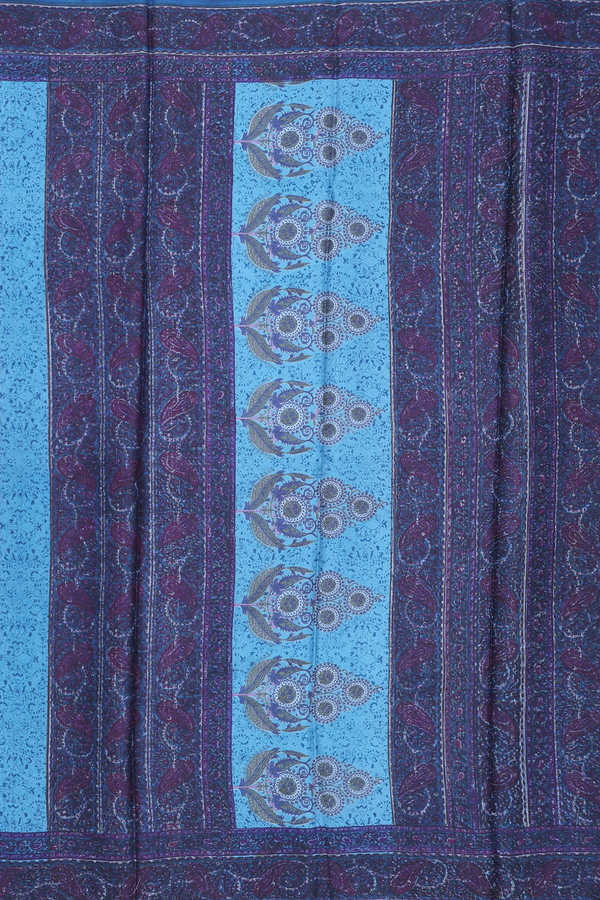 Printed Silk Saree In Blue With Floral Design