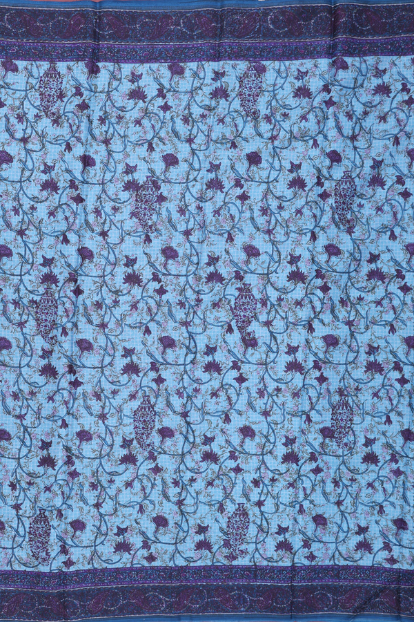 Printed Silk Saree In Blue With Floral Design