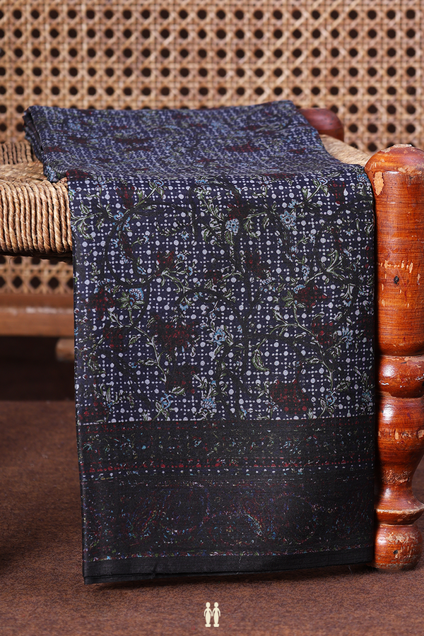 Printed Silk Saree In Midnight Blue With Printed Design