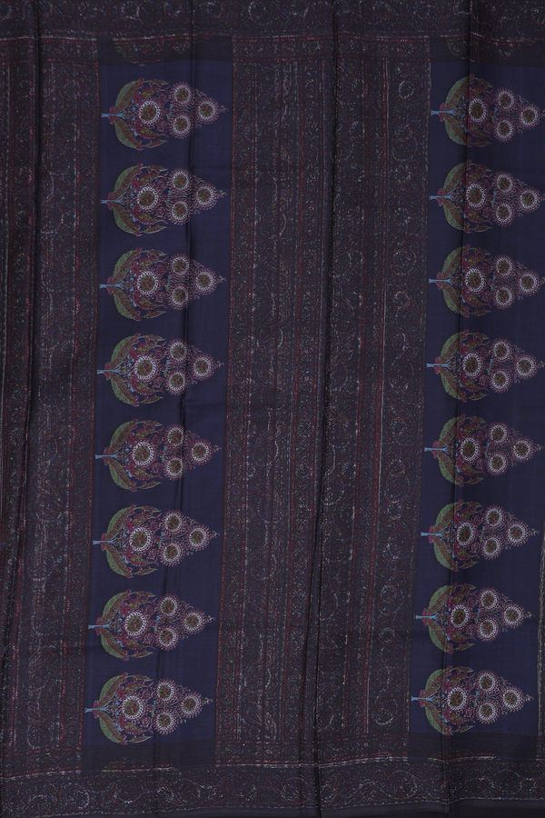 Printed Silk Saree In Midnight Blue With Printed Design