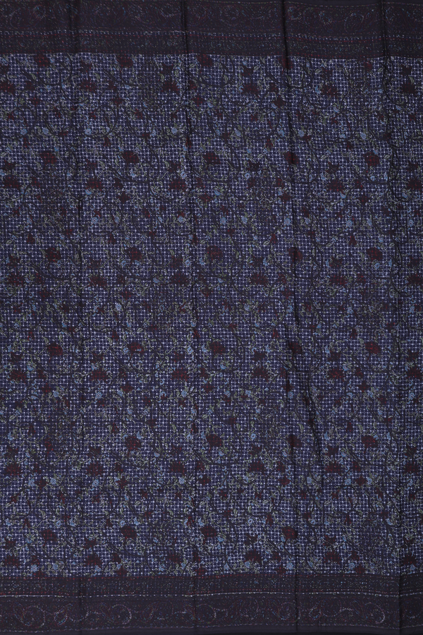 Printed Silk Saree In Midnight Blue With Printed Design