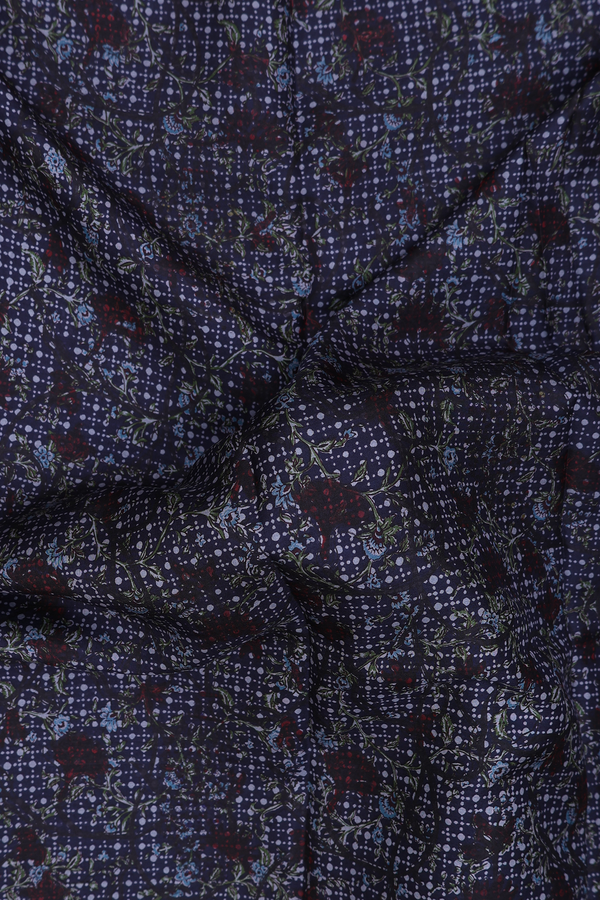 Printed Silk Saree In Midnight Blue With Printed Design