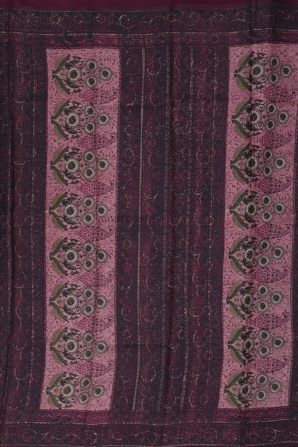 Printed Silk Saree In Brown With Floral Design