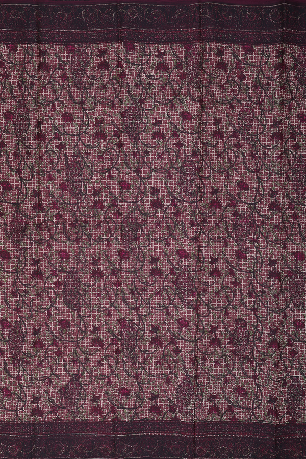 Printed Silk Saree In Brown With Floral Design