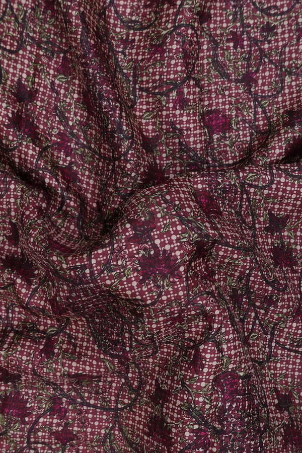 Printed Silk Saree In Brown With Floral Design