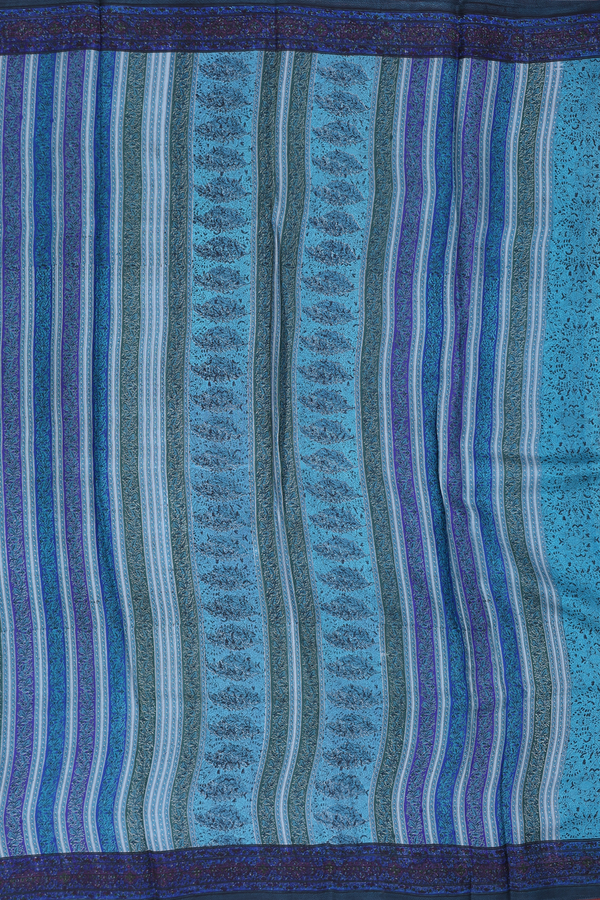Printed Silk Saree In Blue With Floral Motifs