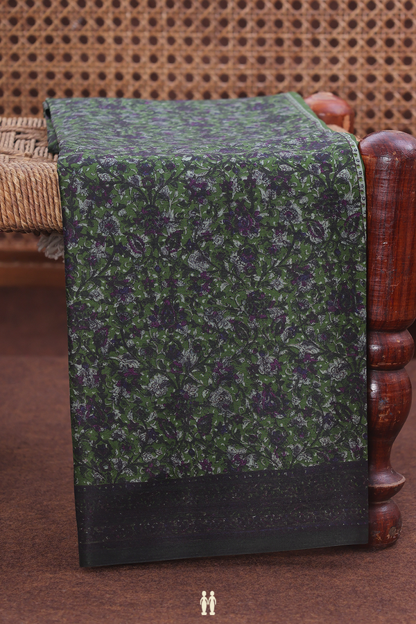 Printed Silk Saree In Moss Green With Floral Design