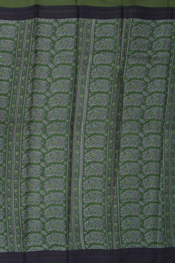 Printed Silk Saree In Moss Green With Floral Design