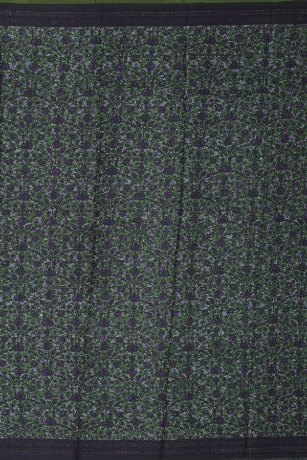 Printed Silk Saree In Moss Green With Floral Design
