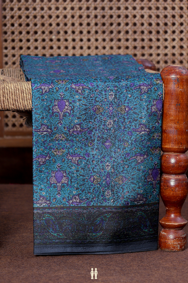 Printed Silk Saree In Blue With Allover Design
