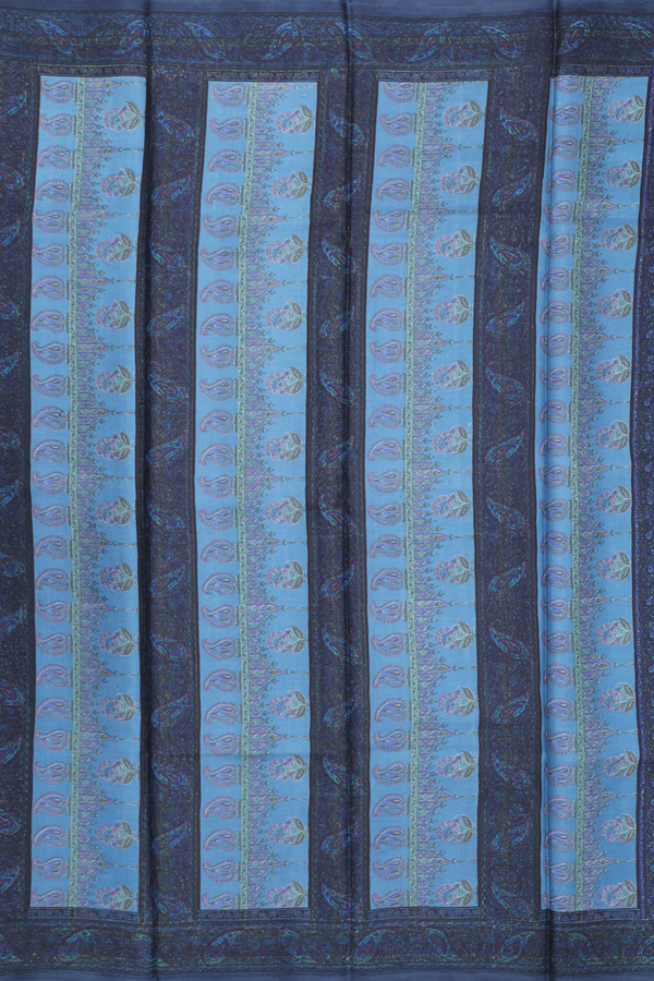 Printed Silk Saree In Blue With Allover Design