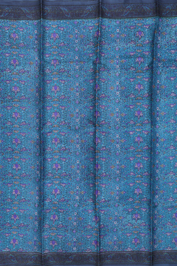 Printed Silk Saree In Blue With Allover Design