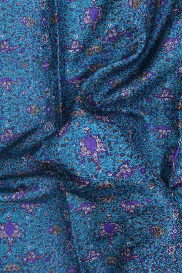Printed Silk Saree In Blue With Allover Design