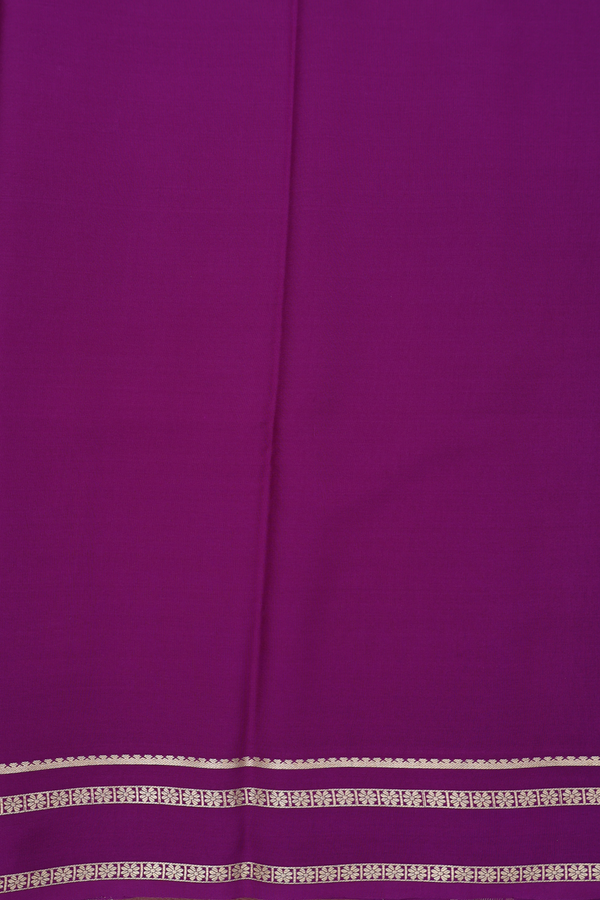 Mysore Silk Saree In Plain Deep Purple With Floral Border