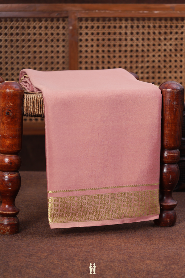 Mysore Silk Saree In Plain Rose Brown With Zari Border