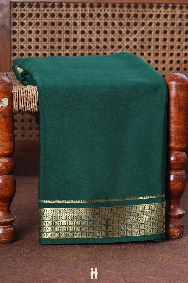 Mysore Silk Saree In Plain Forest Green With Zari Border