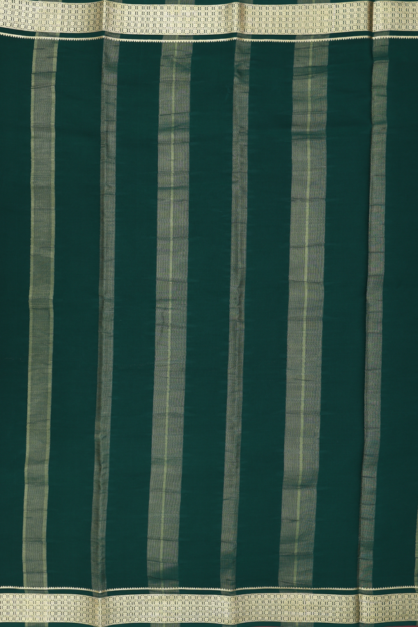 Mysore Silk Saree In Plain Forest Green With Zari Border