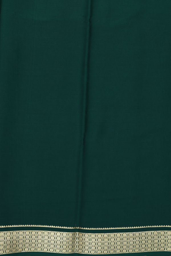 Mysore Silk Saree In Plain Forest Green With Zari Border